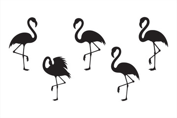 Black flamingo vector set featuring graceful bird silhouettes with bold flamingo typography—ideal for branding, summer decor, and bird illustration projects