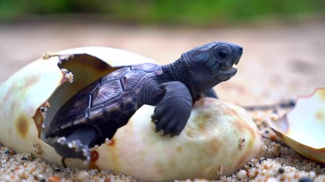 Baby Sea Turtle Hatching from Egg