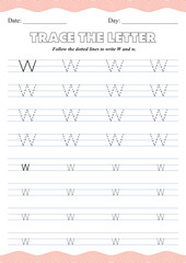 Letter W Tracing Worksheet – Printable Alphabet Practice Sheet for Kids – Handwriting Guide for Preschool and Kindergarten


