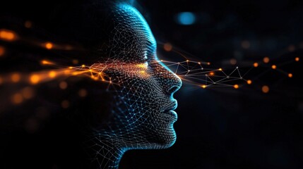 anti tracking on technology concept. Human silhouette with digital lines and glowing connections.