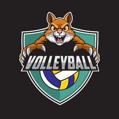 volleyball club logo squirrel vector illustration design © sugeng