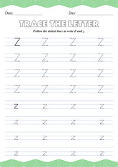 Trace the Letter Z &ndash; Uppercase and Lowercase Alphabet Tracing Worksheet &ndash; Handwriting Practice for Preschool and Kindergarten Kids

