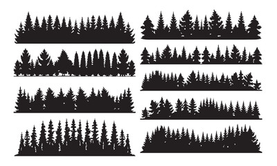 Detailed tree silhouettes of various trees