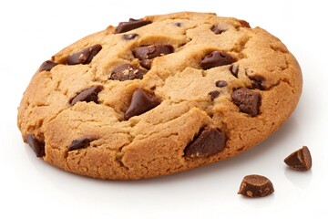 Delicious freshly baked chocolate chip cookie with crumbly texture and rich chocolate chunks