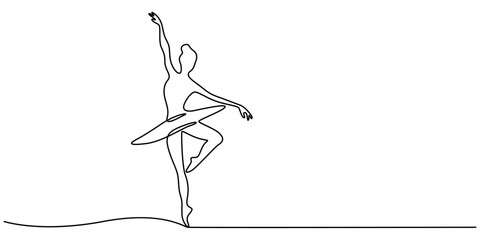 Ballet dancer in continuous line drawing style. Vector illustration, Continuous one line drawing of woman beauty ballet dancer in elegance motion ballerina vector illustration, Cheerleader dance pro. © line drawing