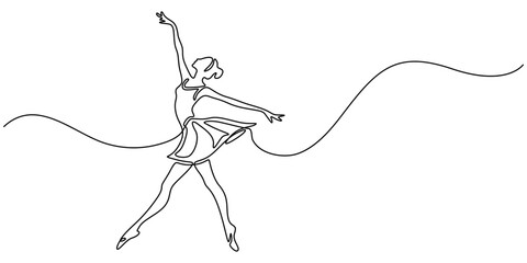 Ballet dancer in continuous line drawing style. Vector illustration, Continuous one line drawing of woman beauty ballet dancer in elegance motion ballerina vector illustration, Cheerleader dance pro.