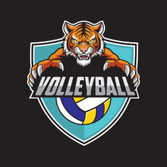 volleyball club logo tiger vector illustration design