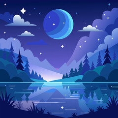 Fototapeta premium night landscape with moon and stars
