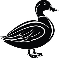 Duck line art, bird silhouette vector, minimal animal icon, waterfowl outline design, simple nature graphic