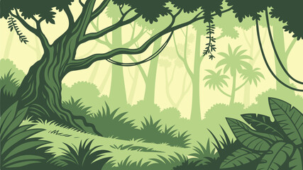 Lush Forest Scene Vector Illustration with Green Trees