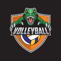 volleyball club logo dinosaur vector illustration design