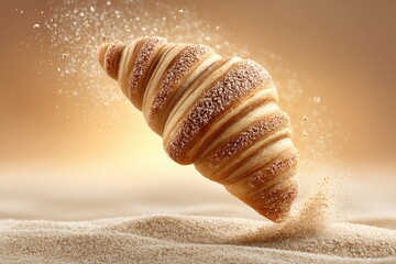 Flying Croissant with Sugar Sprinkles in a Dreamy Setting