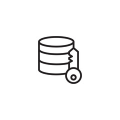 A simple black and white line art icon depicting stacked cylinders, likely representing a database, with a key leaning against them, symbolizing database access, data encryption, or secure information