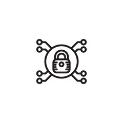 A cybersecurity icon featuring a padlock within a circuit board design, symbolizing digital security, data protection, and network defense.