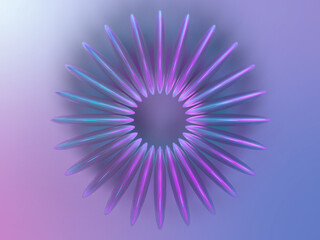 幻想的な光に照らされた円形に並んだレンズのフォトリアル3Dイラスト