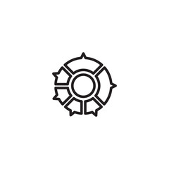 An outline icon of a circular diagram with a central circle and six segmented chat bubbles or pointers, representing communication analysis or a discussion flow.