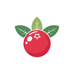 Fresh Red Cranberry with Leaves Vector Illustration