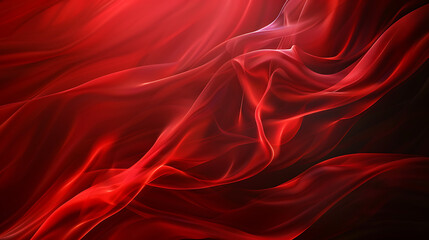 An abstract red background features flowing, wavelike patterns creating a dynamic and elegant design with smooth curves and vibrant colors, perfect for artistic and decorative purposes