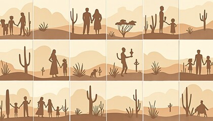Desert Family Scene Tile Panel with Human and Animal Silhouette