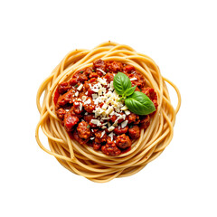 Delicious Spaghetti with Tomato Sauce and Fresh Basil on a White Background for Culinary Inspiration