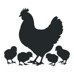 Silhouette of a Hen with Four Chicks A Mother s Love and Protection in the Farmyard Representing Family and New Life black silhouette