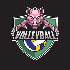 volleyball club logo wildboar vector illustration design