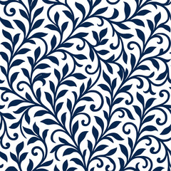 Elegant floral pattern, navy blue and white
