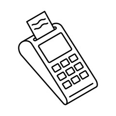 POS terminal with receipt paper output – Isometric vector icon. Editable stroke.