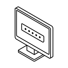 Obraz premium Monitor with password login input screen – Isometric vector icon. Editable stroke.