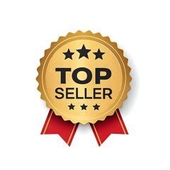 Gold Top Seller Badge with Red Ribbon &ndash; Premium Quality Seal Design