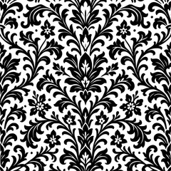 Fototapeta premium Floral ornament, black and white, intricate symmetry, refined pattern