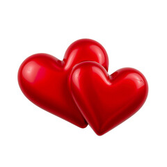 Fototapeta premium Two Glossy Red Hearts Symbolizing Love and Affection on a Transparent Background for Romantic Themes