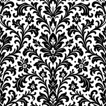 Floral ornament, black and white, intricate symmetry, refined pattern