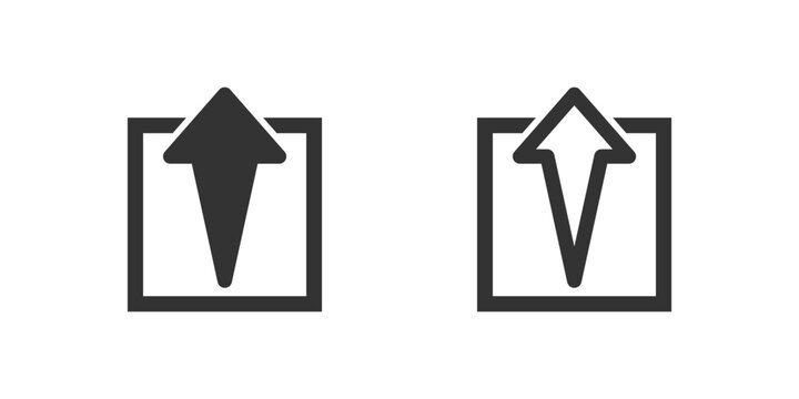 Straight up arrow out box icon set. Suitable for uploads, sharing files, and moving elements upwards. Symbol of upload, share, and exit.