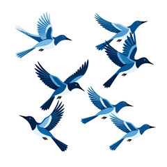 Fototapeta premium Bluebird Flock Illustration-Flying Bird Design-Graphic Art of Birds in Motion-Wildlife Vector Art-Elegant Birds on White Background-Nature Inspired Image