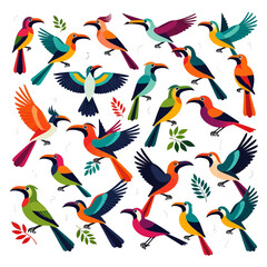 Colorful Birds Illustration-Tropical Bird Design-Exotic Bird Art-Vibrant Bird Pattern-Nature Inspired Artwork-Bird Lover Gift-Unique Bird Drawing-Creative Wildlife Print