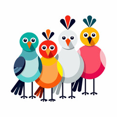 Obraz premium Colorful Cartoon Birds Illustration- Cute Bird Characters Design- Whimsical Animal Art for Kids- Cheerful Bird Family Graphic- Playful Avian Vector Art