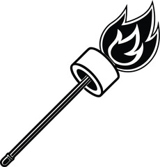 Marshmallow on stick, camping treat icon, grilled dessert vector, campfire snack symbol, minimal food design