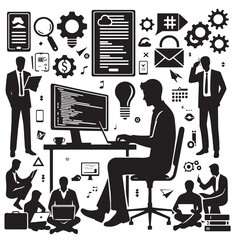 Social Media Marketing and Business Technology Silhouettes