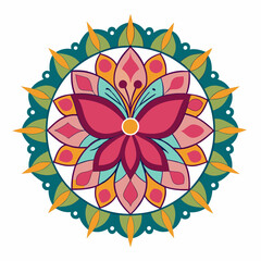 Floral Mandala with Butterflies – Colored Vector on White