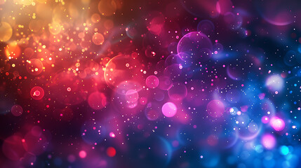 Fototapeta premium A vibrant and colorful abstract background featuring bokeh lights in shades of orange, red, pink, purple, and blue, creating a festive and magical atmosphere with sparkling glitter
