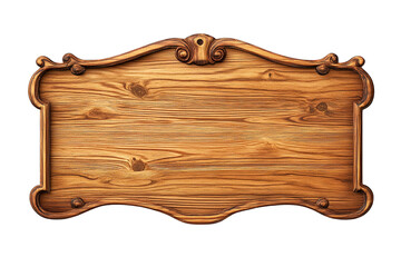 Ornate Wooden Signboard with Carved Frame,  Horizontal,  Transparent Background
