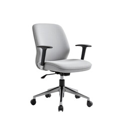 Fototapeta premium individual light gray upholstered task chair on transparent background, in a minimalist style, with simple lines, no shadow, pure lighting, high resolution