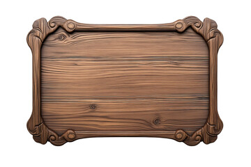 Ornate brown wooden signboard with carved frame, transparent background, horizontal, rustic design element for mockup
