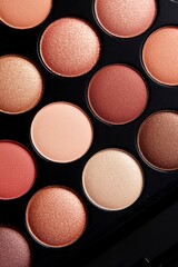 eyeshadow palette Makeup palette featuring various metallic eyeshadow shades in circular pans.