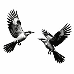 Obraz premium Two Birds in Flight Graphic Illustration - Black and White Bird Art - Flying Bird Design for Prints and Digital Projects - Birdwatching Theme Image