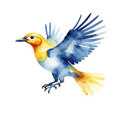 Watercolor Bird Illustration-Colorful Bird Art Print-Elegant Bird Painting for Home Decor-Blue and Yellow Bird in Flight-Unique Wall Art Gift Idea