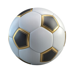 Elegant white and black soccer ball with gold accents isolated