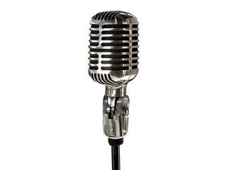 Fototapeta premium Vintage microphone isolated on black backdrop, ready for vocal performances