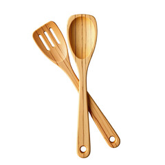 Wooden Cooking Utensils Set Including Slotted Spoon and Solid Spoon on White Background